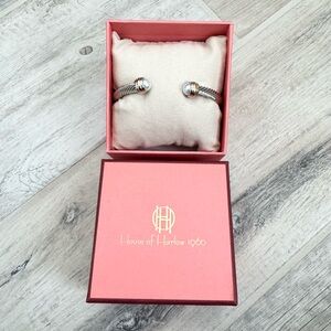 House of Harlow 1960 White Silver Gold Cable Cuff Bracelet